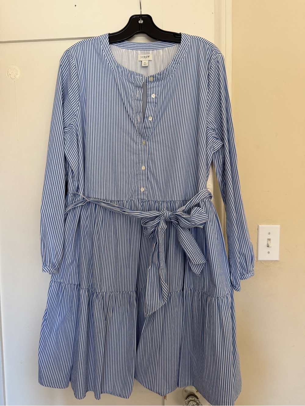 J. Crew Blue and White Vertical Stripe Button-Front Blouse